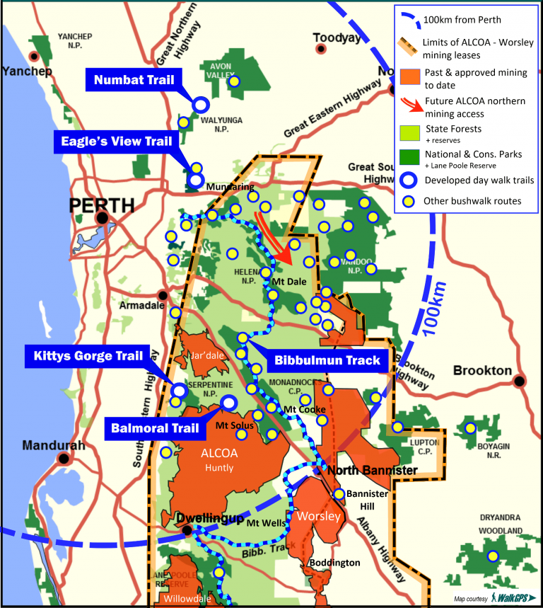 Bauxite mining impacts on bushwalking,hiking near Perth