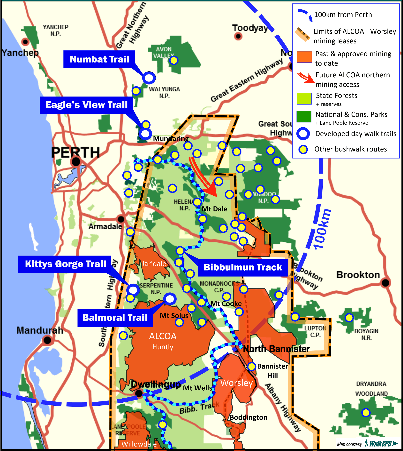 Bauxite mining impacts on bushwalking,hiking near Perth